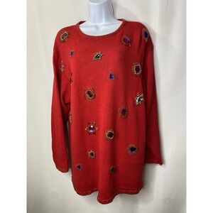 Vintage Victoria Harbour Womens Christmas Sweater Measures XL Bejeweled 80's Fun
